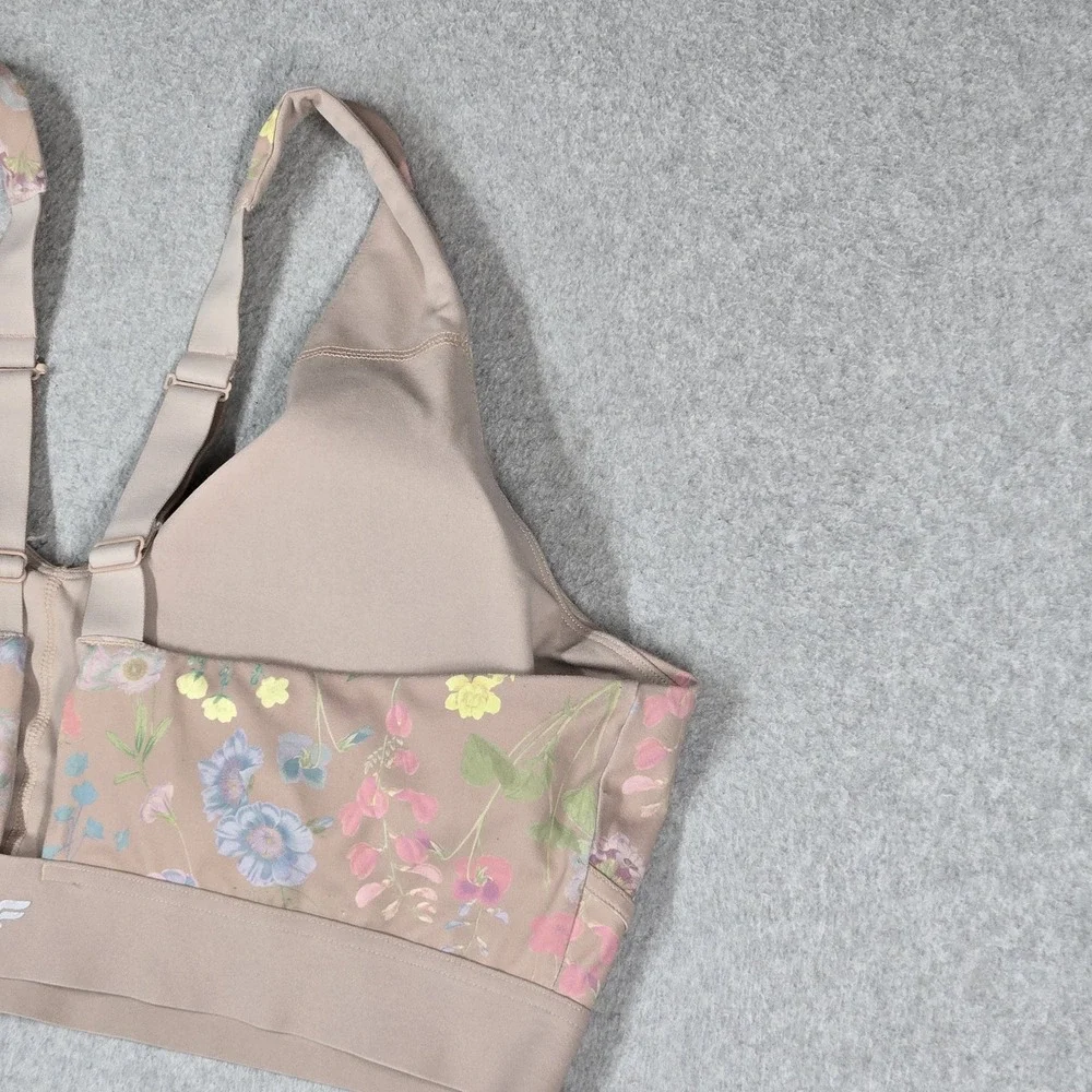 Fabletics Women Sports Bra 4X Beige Floral Wireless Strap Adjustable Pullover